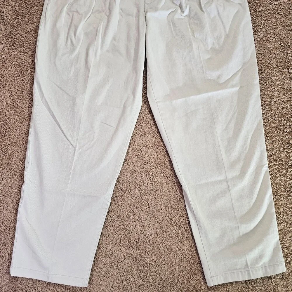 Vintage LL Bean Pleated Chino Pants Mens Tag 38x32 Act 36x31 Beige Cuffed Read - Picture 12 of 14